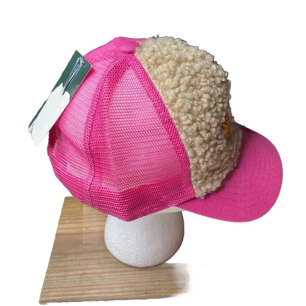 Wild Fable Hat Cap Adjustable Strap Back Pink Fleece Heart with Flames Y2K New